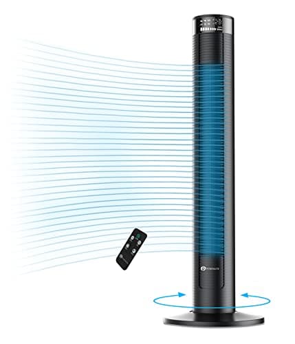 PureMate Ventilador de refrigeración oscilante de 97 cm con control remoto, 3 velocidades de ventilador, pantalla LED, 4 modos, temporizador, ventilador de pie silencioso de 45 W para el hogar