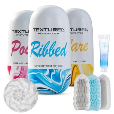 Huevo Masturbádores Masculino Juguetes Sexuales - 3 Huevos Masturbador Juguetes Eróticos para Hombre y Pareja con 3D Silicona Vagina, Súper Elásticos de Bolsillo Portabilidad Objeto Sex Toys