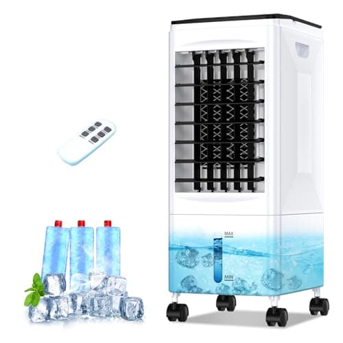 Aire Acondicionado Portatil Silencioso, 3 en 1 Enfriador de Aire Evaporativo Sin Tubo Exterior, 5.5L Tanque Agua,3 Velocidades Viento,Temporizador 1-7H,Control Remoto 8M,Oscilación,para Hogar Oficin
