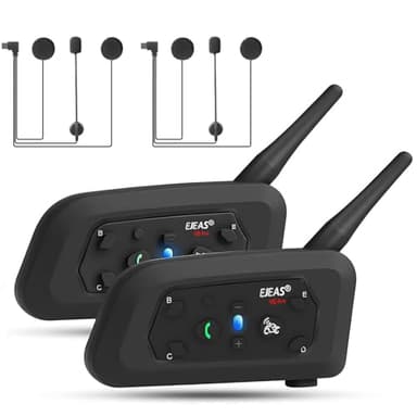 EJEAS V6 Pro+ Intercomunicador Casco Moto Mejorado, Sistema de Comunicación de Intercom de Casco de Motocicleta Bluetooth 5.1, Interfaz Tipo C, Puede Conectarse al Mango EUC (Excluyendo) (2 Paquete)