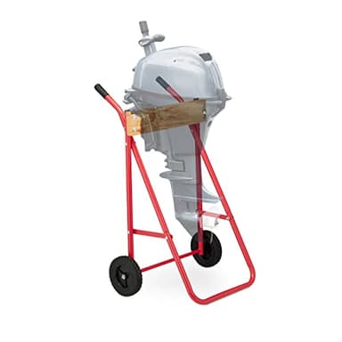 Relaxdays Madera Soporte Motor Fueraborda, Carro con Ruedas, Almacenamiento y Transporte Vertical, hasta 100 kg, Acero, Rojo, Papel