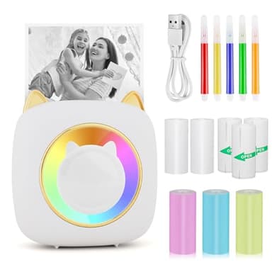 GuKKK Mini Impresora para Movil, Fotográfica, Portátil Bluetooth Termica, Inalámbrico con LED de 7 Colores, para Fotos Nota