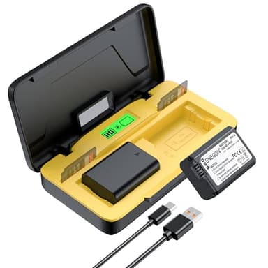 ENEGON NP-FW50 Cargador Rápido 20W Doble Batería con Almacenamiento, Compatible con Sony ZV-E10, A6000, A6500, A6300, A6400, A5000, A5100, A55, A7, A7II, A7RII, A7SII, A7S, A7S2, A7R, A7R2, RX10