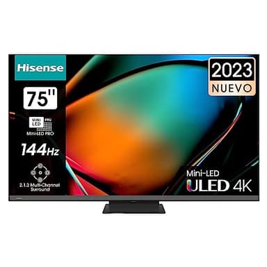 Hisense 75U8KQ Mini-LED VIDAA Smart TV, 75 Pulgadas Televisor, Quantum Dot Colour, 2.1.2 Sonido multicanal, Modo Juego de 144Hz, Dolby Vision IQ & Dolby Atmos (Nuevo 2023)