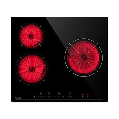Hermitlux placa vitroceramica 3 fuegos, plaque vitrocéramique 60cm, 9 niveles de potencia, control táctil, Temporizador 99min, Bloqueo de Seguridad, calefacción de doble anillo, 5200W