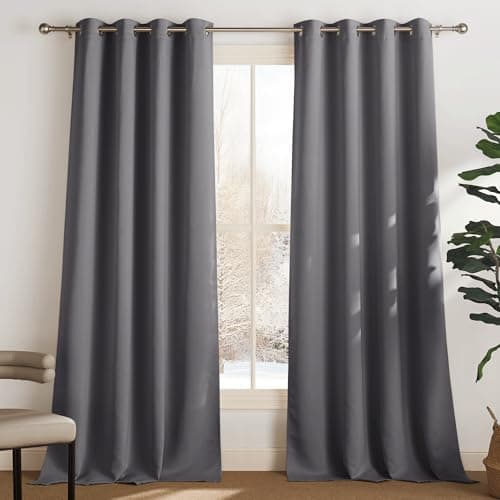 PONY DANCE Cortinas Termicas Aislantes Frio y Calor Opacas Dormitorio 2 Piezas 140x240 CM Blackout Curtains Grises con Ojales para Habitacion Salon Comedor