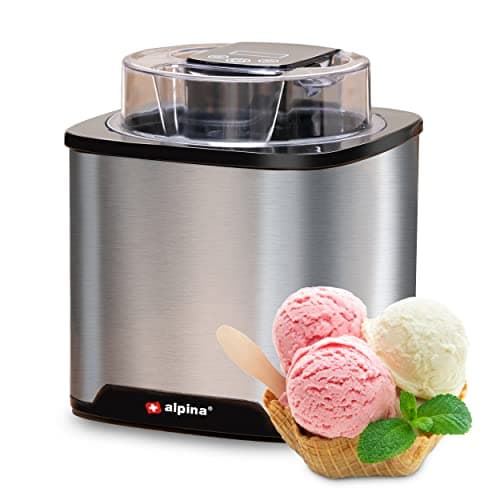 alpina Heladera - Maquina de Helados 2L - Heladeras hacer Helados, Yogur helado et Sorbetes - Doblemente Aislado - Acero inoxidable - Plata