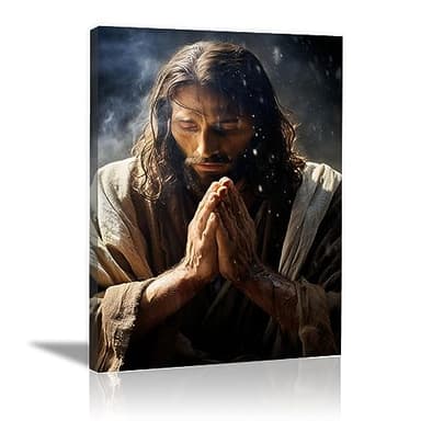 SHYAMIC Lienzo de Jesús, decoración religiosa de pared, decoración de pared de Jesús cristiano marrón, impresión minimalista y póster para sala de estar y dormitorio, 30 x 40 cm, enmarcado