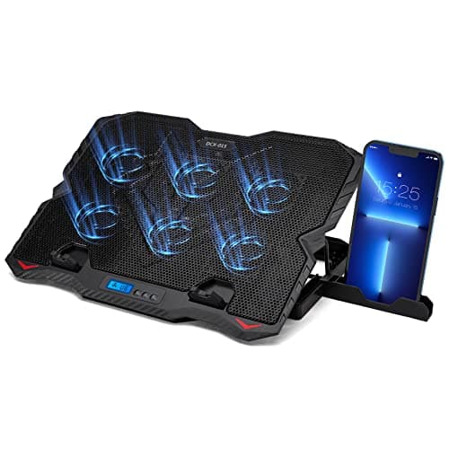 MATEPROX Base Refrigeradora Portatil para Gaming Portátil, Macbook, con 5 Alturas Ajustables 6 Ventiladores y Soporte Teléfono Ventilador Refrigeración para Portátiles de 15,6-17,3"