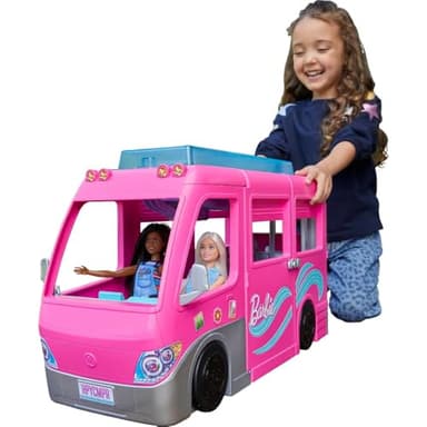 Barbie Supercaravana Dreamcamper 2022 Coche para muñecas con tobogán y Accesorios de Juguete(Mattel HCD46)