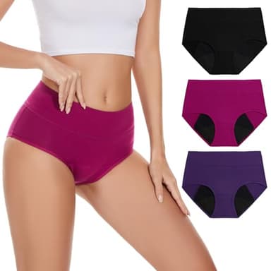 POKARLA Pantalones de incontinencia para mujer, ropa interior de alta absorción, flujo pesado, a prueba de fugas, lavable, a prueba de fugas, cintura alta, bragas menstruales de algodón, paquete de 3,