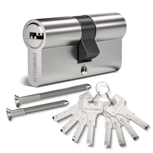 Bwintech 60mm(30/30) Cerradura de cilindro europeo de aleación de níquel y zinc, cerradura de barril, llave con 8 hoyuelos horizontales