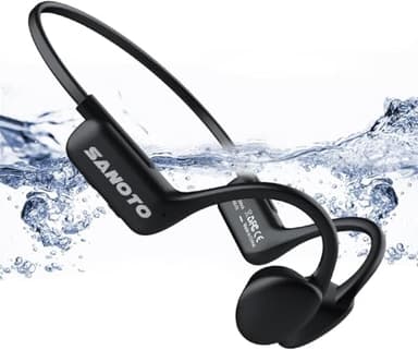SANOTO Auriculares Natación, Auriculares para Nadar IPX8, Auriculares Acuaticos para Natacion Bluetooth 5.3, 16GB MP3, Reproducción Aleatoria/Secuencial, Guardado Automático, para Natación, Running
