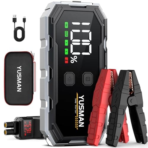 YUSMAN Arrancador de Coches,4000A Arrancador de Baterias de Coche, 12V Arrancador de Coche Portátil con para 8L Gasolina o 6L Diesel, Linterna LED de Emergencia,Carga Rápida,Pantalla LCD Extragrande