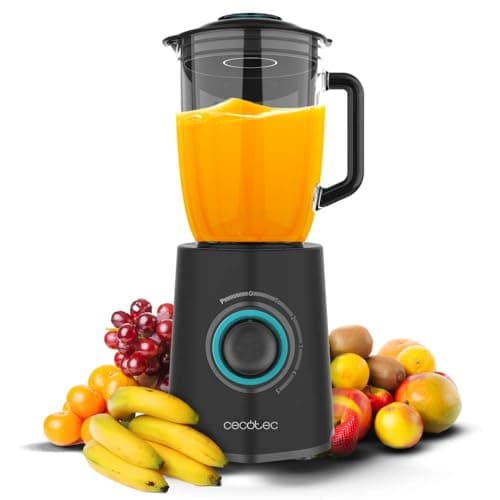 Cecotec Batidora de Vaso Power Black Titanium 2300Max Mix Go. 2300W de Potencia Máxima, 1,5L de Capacidad, 5 Velocidades, 6 Hojas Recubrimiento de Titanio Negro y Jarra Termorresistente