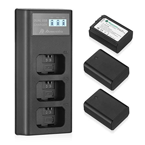 Powerextra Batería Reemplazo 3 X 1500mAh NP-FW50 Batería Rercargable con Cargador Inteligente Pantalla LCD para Alpha a6500 a6300 a6000 a7s a7 a7s II a7s a51000 a5000 a7r a7 II Digital