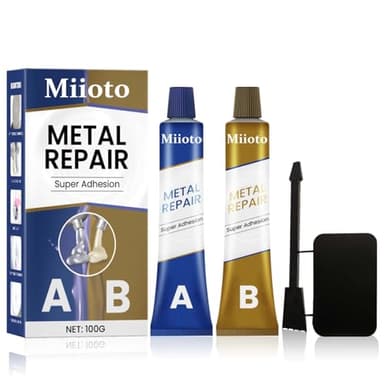 Miioto Pegamento Metal, Soldadura en Frio para Metal, Pegamento alta Temperatura, Viene con Accesorios, Resistente al Agua, Reparación Rápida de Todas las Superficies de Fundición de Metal - 100g (A)