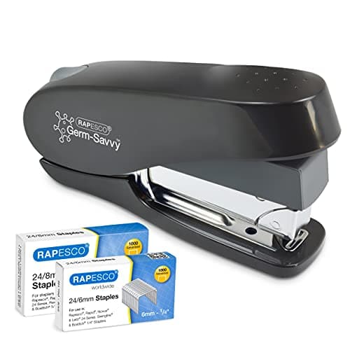 Rapesco 1466 Germ-Savvy Antibacteriano ECO Grapadora Luna Esfuerzo Reducido con 2000 Grapas, 50 Hojas de Capacidad, Negro