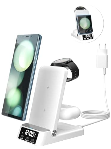 Cargador Inalámbrico Samsung, Estación de Carga Inalámbrica 4 en 1 para Galaxy S24 S23+/Ultra Z Fold 6/5/Z Flip 6/5/4, para Cargador de Reloj para Galaxy Watch 6/5 Pro/5/4/Galaxy Buds 2Pro(White)