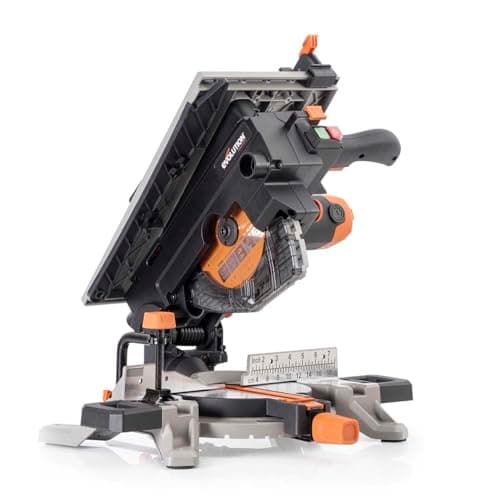 Evolution Power Tools R210MTS-G2 Sierra híbrida convertible de mesa/ingletadora, compacta y portátil, corte multimaterial, corta madera, metal, plástico, etc.; incluye una hoja de 210 mm