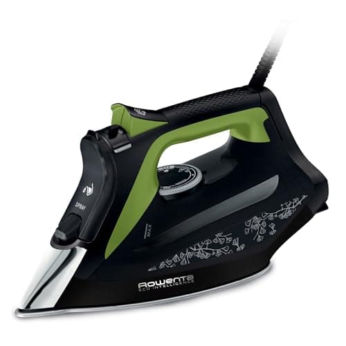 Rowenta Plancha de vapor Eco Intelligence, distribución óptima del vapor, potencia de 2700 W, tiempo de calentamiento rápido, 1 L, negro/verde