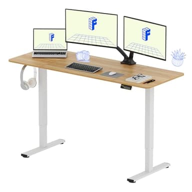 FLEXISPOT Escritorio Elevable Escritorio de Elevable Eléctrico con Tablero Entero 160x60cm, Standing Desk Escritorio Regulable en Altura, Mesa de Elevable con 2 Ganchos y 4 Botones de Memoria