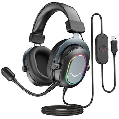 FIFINE Auriculares con Cable y Microfono, RGB Auriculares Gaming PC PS4 PS5 con 7.1 Sonido Envolvente, con 3 Modo EQ, RGB, Almohadillas Blandas para Los Oídos