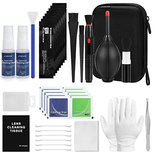 ARVOK 32 en 1 Kits Professional Camera Kit de Limpieza, Incluye Soplador de Aire/Lápiz de Limpieza/Solución de Limpieza, Kit de Limpieza de Lentes para Cámaras DSLR Compatibles con Canon, Nikon, Sony