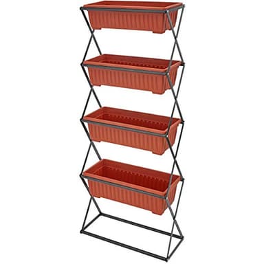 tectake® Jardinera Vertical Compacta con 4 Macetas, Ideal para Jardín Vertical y Huerto Urbano, Estructura Estable y Plegable, Jardineras Exterior, Huerto Urbano Terraza - 52 x 21 x 127 cm