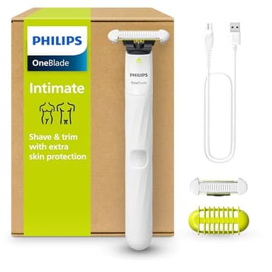 PHILIPS OneBlade Intimate, Mujer y hombre, Maquinilla de depilación para la zona íntima, ingles y axilas, afeita y recorta, cuchilla con protección para la piel, QP1924/30
