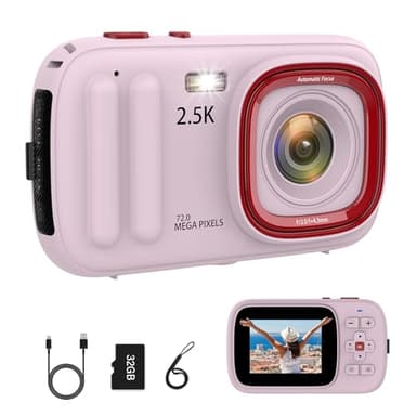 Camara de Fotos Digital 48MP Camara Digital 2.5K con Tarjeta SD de 32GB, Admite Zoom 16X, Adecuado para Niños de 4 a 15 Años, Principiantes en Fotografía y Estudiantes Adolescentes (Rosa)