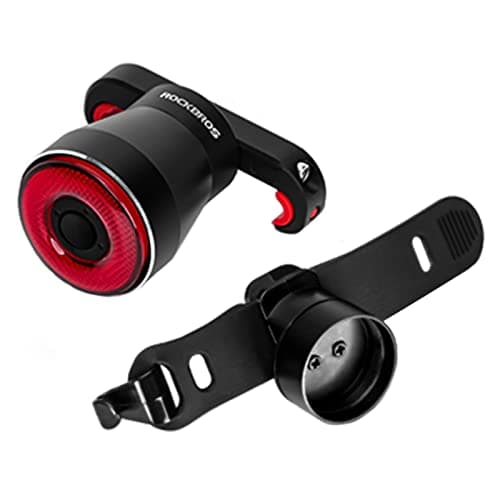 ROCKBROS Luz Trasera Inteligente de Bicicleta LED Recargable USB, Impermeable IP65, Luz Freno Brillante Luz Roja, con 4 Modos Fijos e Intermitentes