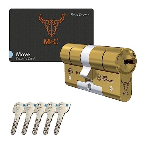 M&C Move Bombín Cerradura Anti Topolino Leva Larga Doble Embrague Seguridad Máxima SKG 3 Estrellas 32x32mm Anti Bumping Anti Taladro Color Dorado 5 Llaves Incluidas