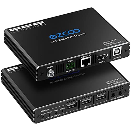 ROFAVEZCO Extensor KVM HDMI 4K USB sin comprimir 4K 60Hz HDR individual sobre Cat5e/6 hasta 300 pies, 3 puertos USB 2.0 Hub POE+RS232+EDID+audio estéreo de 3.5 mm y micrófono, EX70H2KVM
