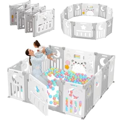 Dripex Parque Infantil Bebé, 150x150cm Corralito Bebé, Parque de Bebe, Corral para Bebe con Tablero de Juguete, Parque para Niños Antideslizante, Parque de Juegos, Cercado para Bebé, Gris y Blanco