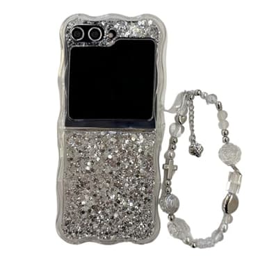 GULVQYF Funda para Samsung Galaxy Z Flip 5 con diamantes de imitación, bonita funda de lujo brillante para mujeres y niñas, de silicona suave, delgada, transparente, para Galaxy Z Flip 5 5G