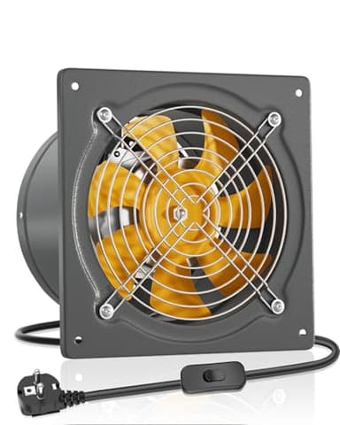 HG Power Ventilador extractor de 250 mm, 1680 m³/h, silencioso, con válvula de retorno, potente ventilador de pared con enchufe europeo para cocina, baño, garaje, sótano, gris