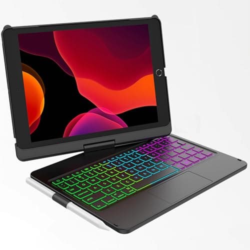 KARFUN Funda con Teclado para iPad 10.2 para iPad de 9.ª Gen,360° Teclado inalámbrico Bluetooth con 7 retroiluminación Auto Sleep Wake (Español)