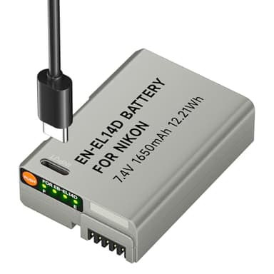 ENEL14 1650 mAh Batería de Repuesto con Cable de Carga USB C para Nikon D5600, D5100, D5200, D5300, D5500, D3200, D3400, D3500, Coolpix P7100, P7200