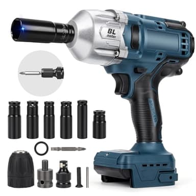 Llave de impacto con batería de 1000 Nm, compatible con sistema Bosch Professional de 18 V, batería de litio GBA/GBA ProCORE18V, llave de impacto sin escobillas de 1/2 pulgadas con 6 llaves de vaso