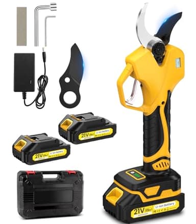 Tijeras De Podar Electricas, 50mm Tijeras De Podar Bateria,Con pantalla, motor brushless de 1000W, 2 baterías de 2000mAh, 2 cuchillas SK7, 1000 cortes por carga, Cizallas eléctricas para poda