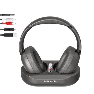 Auriculares Inalámbricos para TV con Modo Dual 2.4G RF y Bluetooth 5.3, Auriculares Inalámbricos Supraaurales Para ver Televisión con Base Transmisora, Mejora de Volumen para Personas Mayores, Negro