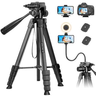 JOILCAN 206cm Trípode Cámara, Tripode para Movil de Aluminio con Soprtre de Teléfono y Control Remoto, Trípode Movil para iPhone, Ligero Trípode Camara Portátil para Nikon Canon Sony DSLR