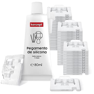 Konzept 11 Ganchos Red Gatos 50 u. con Adhesivo 80 ml, Ideales para Redes de balcón, Color Transparente, sin Necesidad de taladrar, para Uso en Exteriores e Interiores.