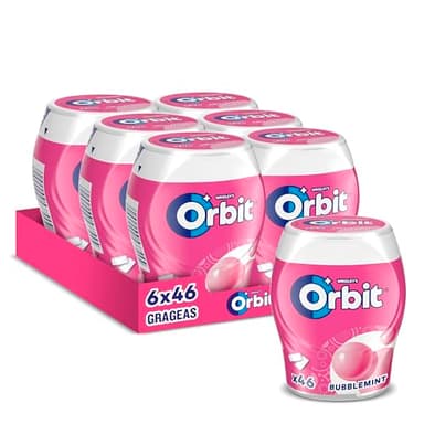 Orbit Bote de Chicles Sin Azúcar Bubblemint, Afrutado, fresco, Intenso y de Larga Duración en formato Gragea (6 x 46 chicles)