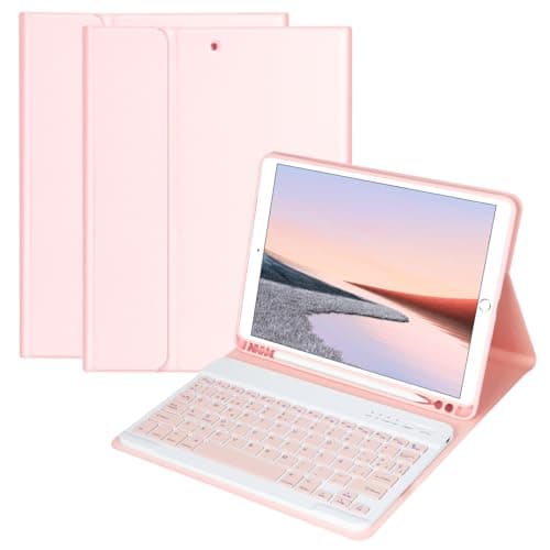 HOTLIFE Funda con Teclado para iPad 10.2 9th Gen 2021/iPad 8th 2020/iPad 7th 2019, Español Ñ con Inalámbrico Desmontable Teclado (QWERTY) para iPad Pro 10.5 2017/iPad Air 3 10.5 2019(Rosa)