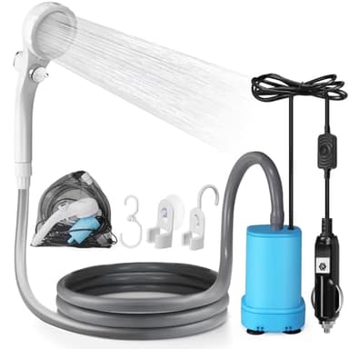 AUTOPkio Ducha Portatil Camping,12V Ducha Portatil Furgoneta Camper con Bomba Innovadora Ducha Camper 12V Duchas de Acampada para Camping, Caravanas, Coche, Lavar al Perro, Plantas de Jardín