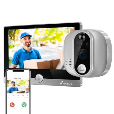 NIVIAN Mirilla Digital WiFi - Cámara vídeo Full HD con Batería y Timbre, Audio Bidireccional, Detección PIR y Visión Nocturna | App y Control por Smartphone