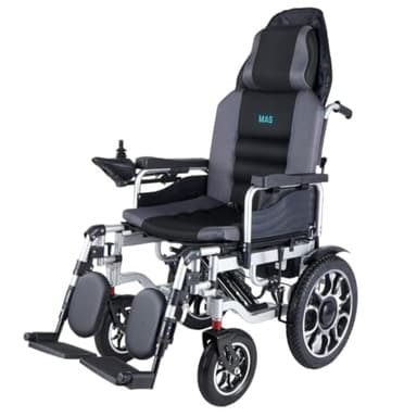 Silla de Ruedas electrica Reclinable con Reposacabezas, Silla de Ruedas Electrica Plegable Ligera Adultos, MAS Mobility Aid Social, Marca Española, Silla de ruedas eléctrica con amortiguadores, 25 Km