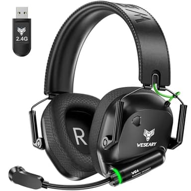 WESEARY WG4 Cascos Gaming Inalambricos, Auriculares Gaming de 2.4G para PS5, PS4, PC, Switch, Mobile, Sonido Estéreo Auriculares con Microfono, Cascos da Gaming con Luz LED, Duración 45Hr+